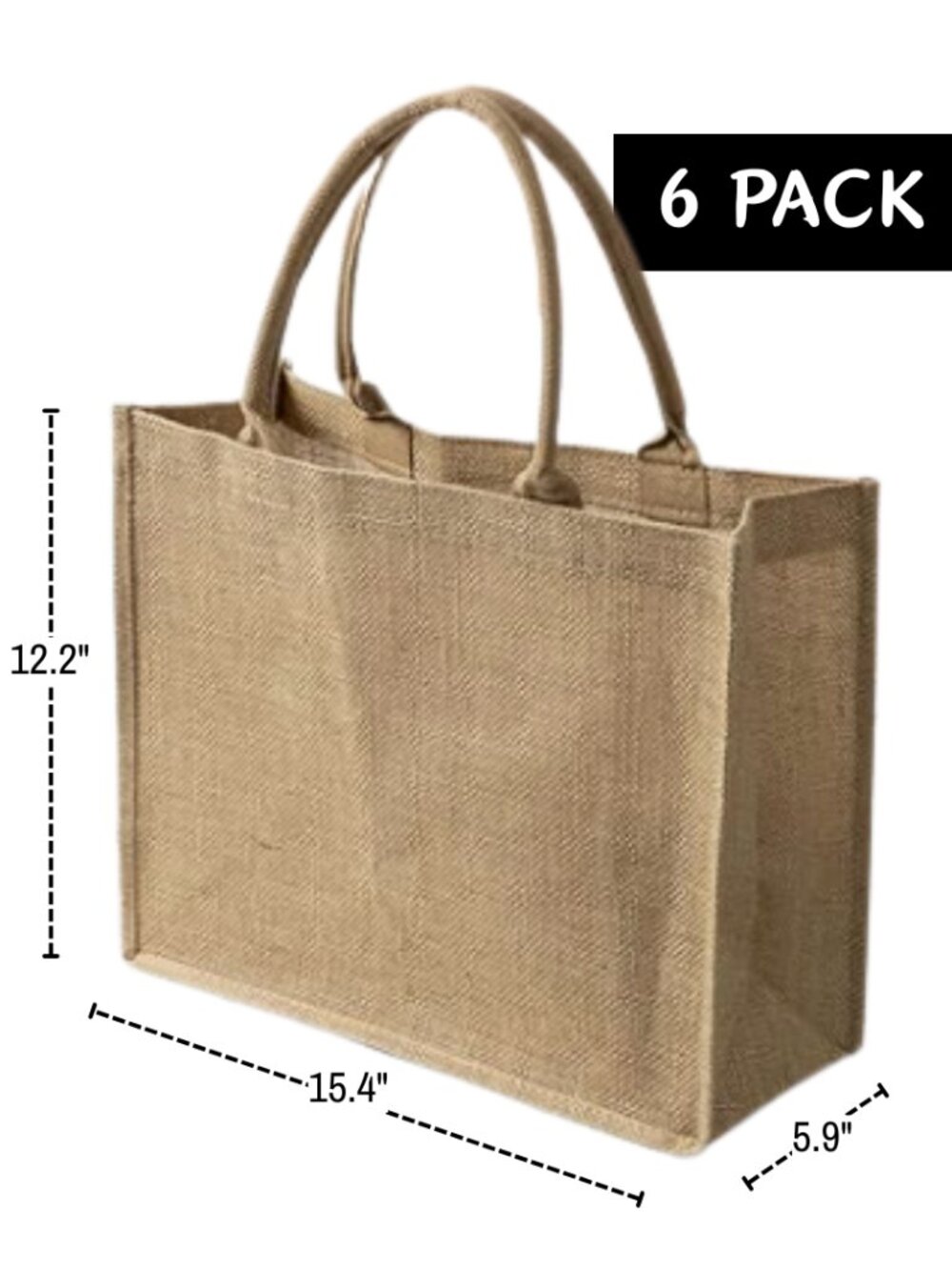 Jute Burlap Tote Bag with Handle | 6 Pack